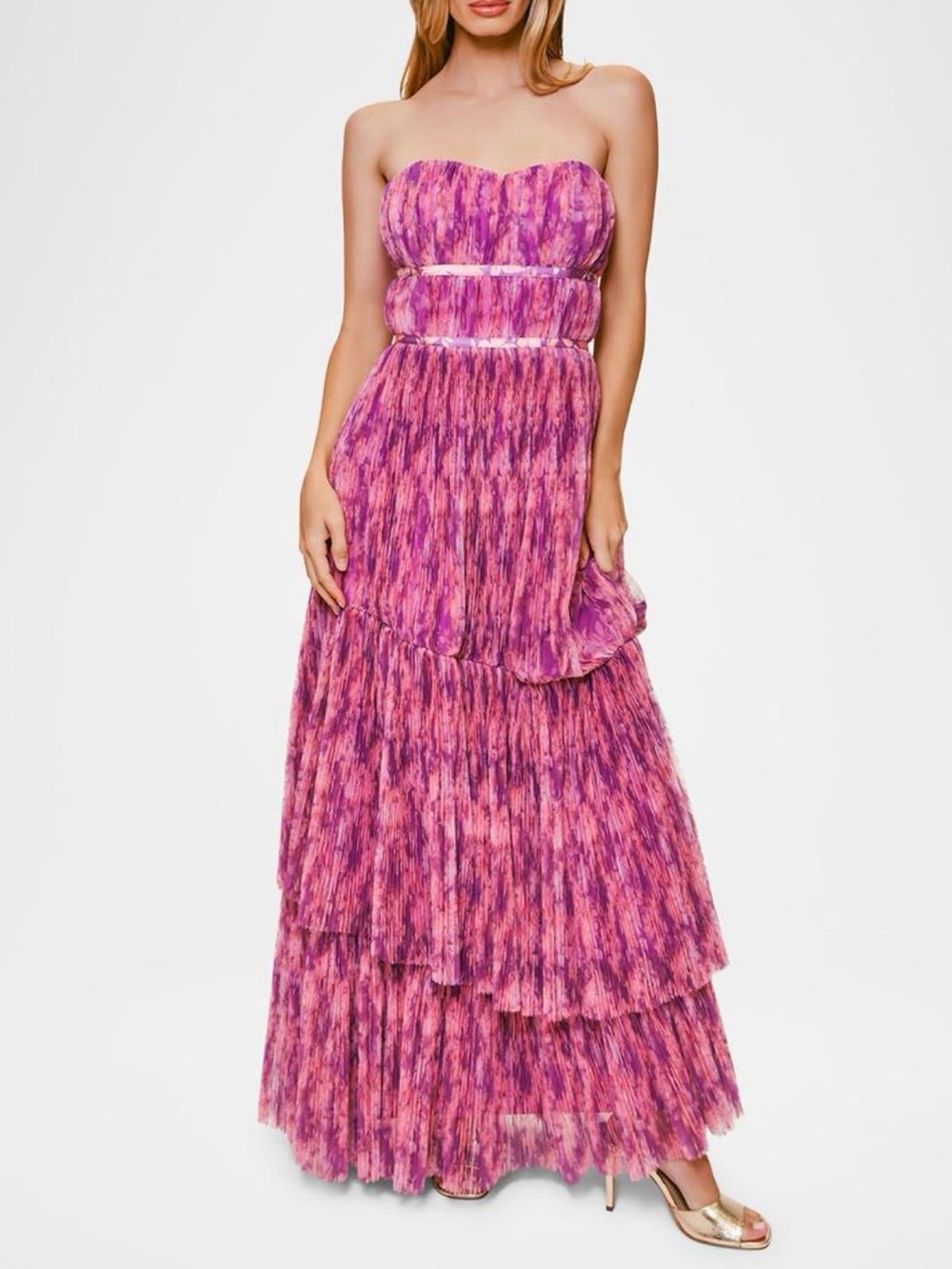Hutch renza strapless tulle gown Pink Purple Printed Tiered dress